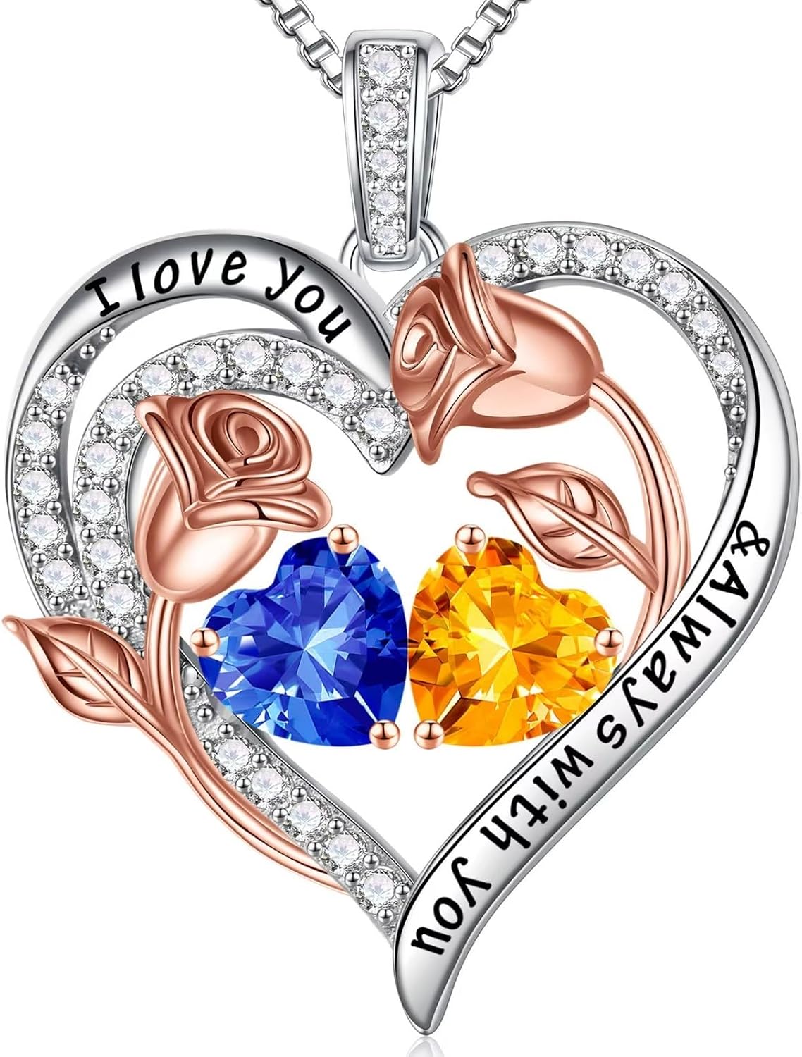 Iefil Birthstone Necklace for Women - Rose Heart Necklace