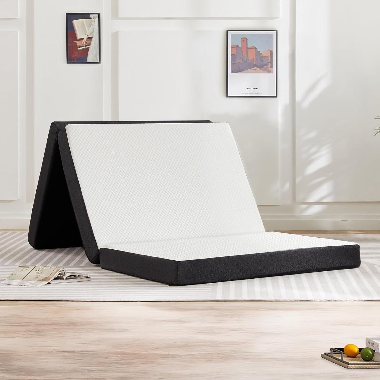 Tri-Fold Twin Memory Foam Pads, 3 inch Folding Topper with Washable Cover, Portable Non-Slip Guest Floor Bed for Camping Travel – Ideal for Overnight Guests, RV, and Outdoor Adventures
