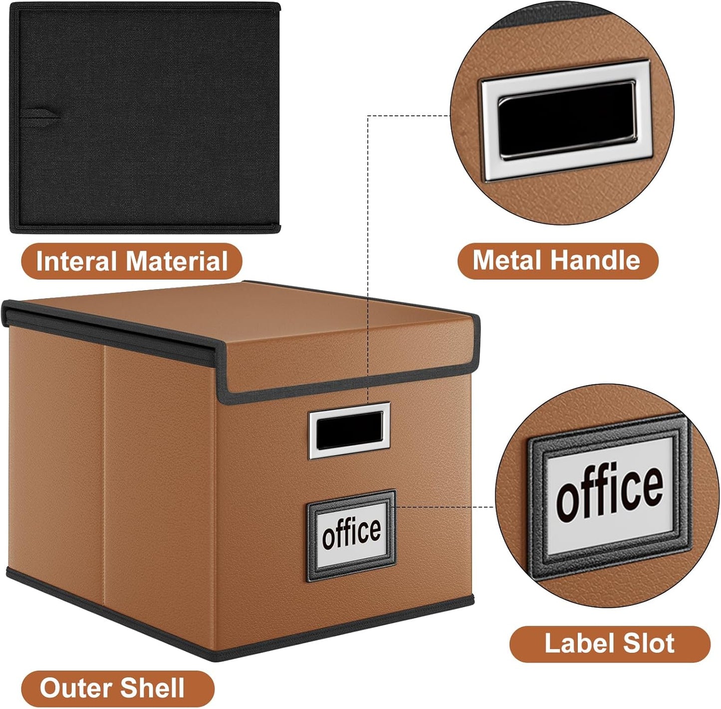 Faux Leather File Organizer Box with Lid, Collapsible Hanging File Folder Box Organizer with Plastic Slides, Decorative Home/Office Filing System Boxes for File and Folder Storage