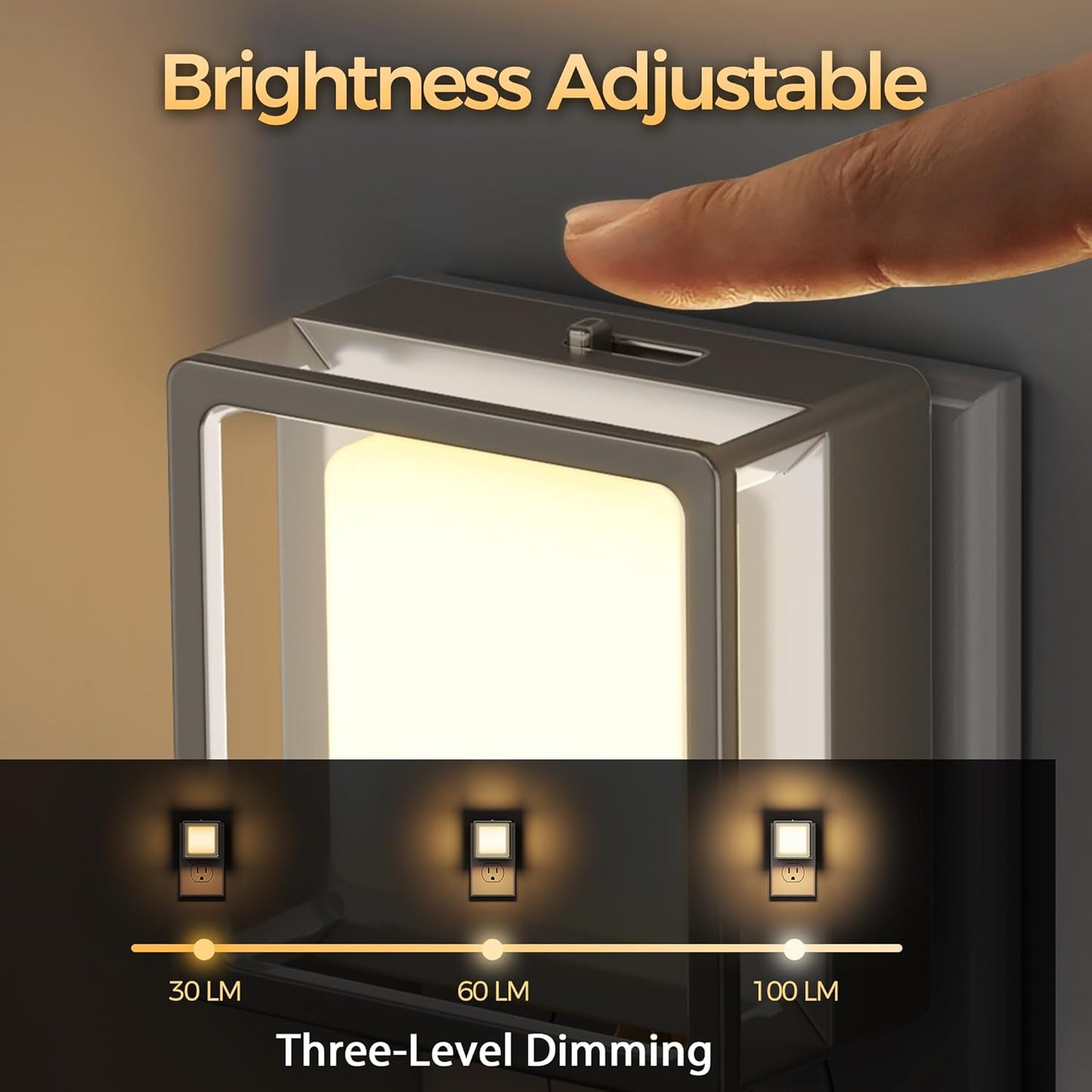 DORESshop Night Light, Night Lights Plug into Wall,2 Pack 3000K LED Nightlight with Adjustable Brightness, Automatic Night Light Plug in with Light Sensor for Bathroom Hallway Room Decor, Silver