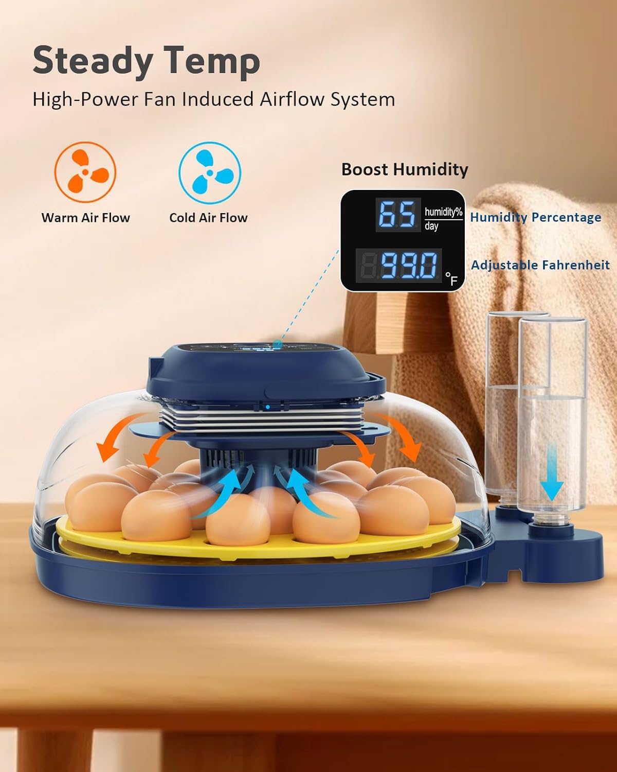 Egg Incubators for Hatching Eggs, Temperature & Humidity Control, Automatic Egg Turning for Hatch Chicken Duck Quail Pigeon Pheasant Partridge Home Classroom Lab with Water Bottle&Air Vent, 18 Eggs
