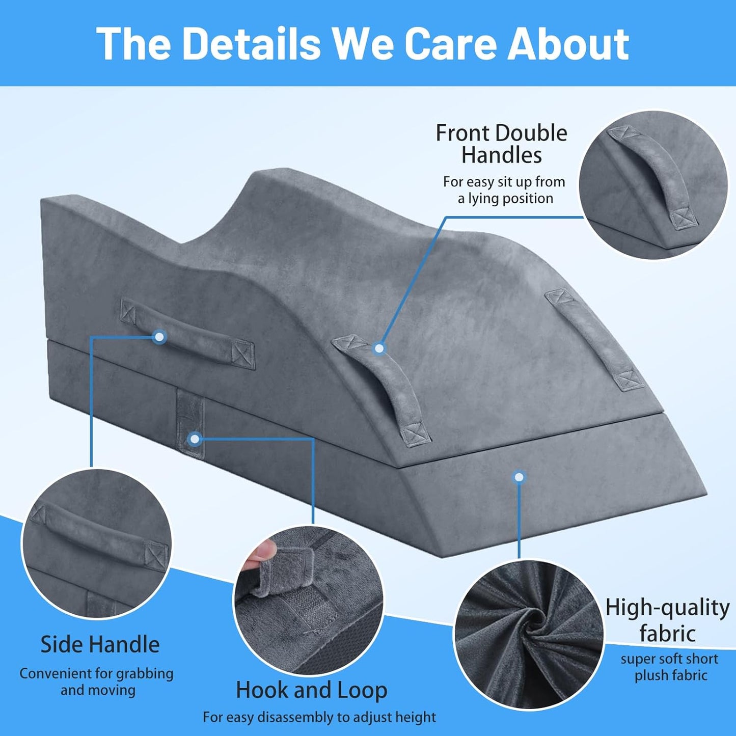TranquilRelax Leg Elevation Pillows, Wedge Pillow for After Surgery, Memory Foam Leg Support Adjustable, Comfort Care for Back Knee Hip Ankles Pain, Knee Pillow for Sleeping Blood Circulation Grey