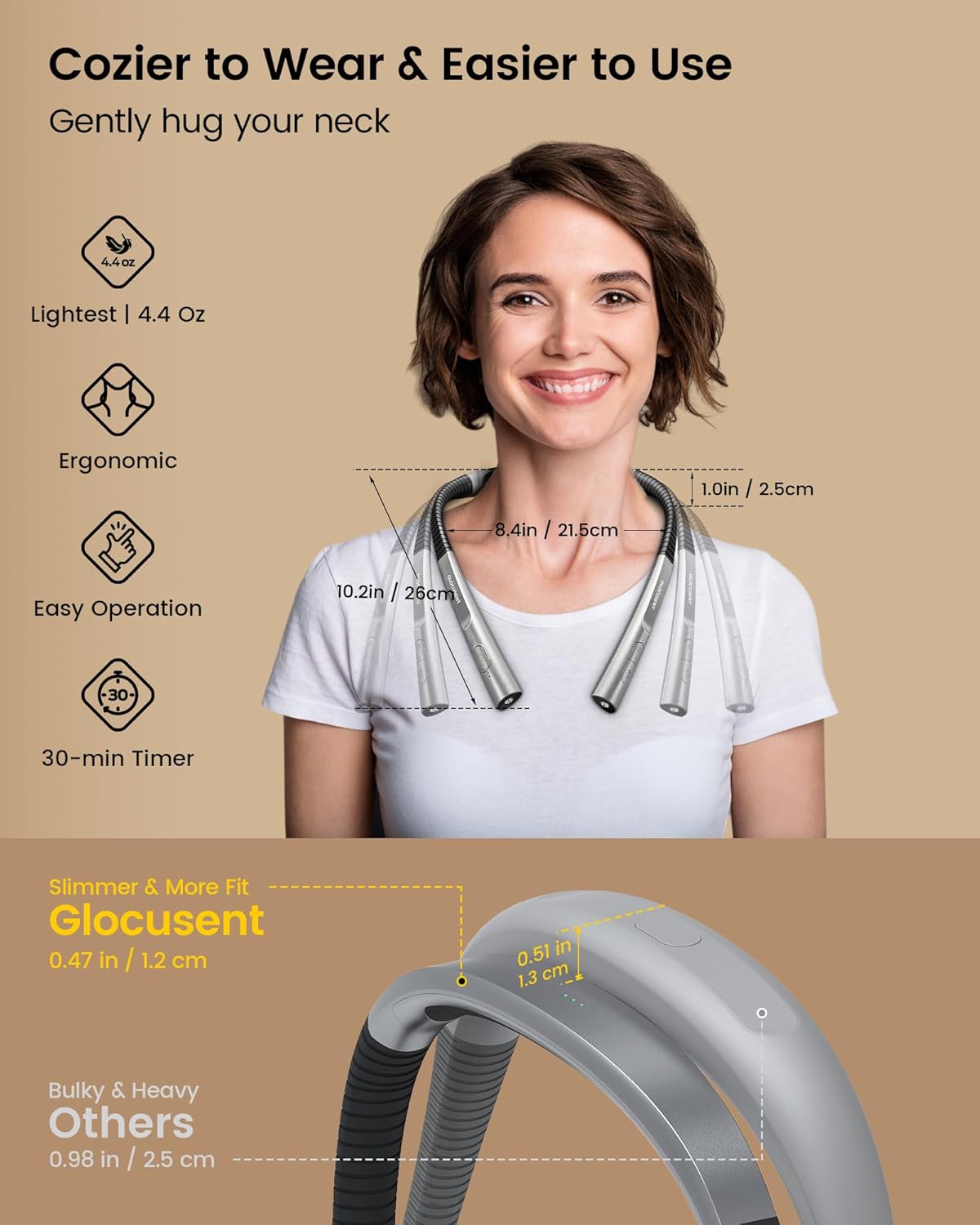 Glocusent Upgraded LED Neck Reading Light, Book Light for Reading in Bed, 30-min Timer, 3 Colors & 3 Brightness Adjustable, Rechargeable & Long Lasting, Perfect for Reading, Knitting