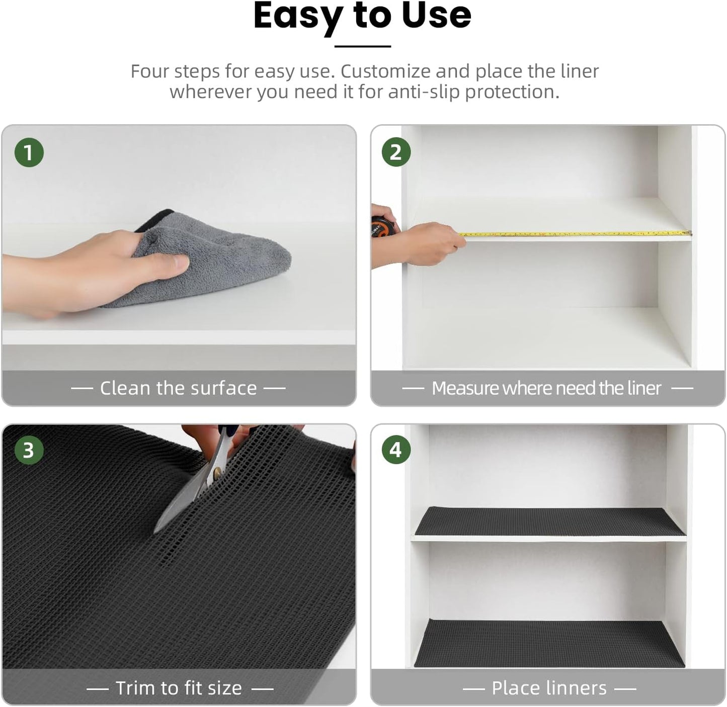 BAGAIL Non-Adhesive Shelf Liner, Thick Strong Grip Drawer Liners for Kitchen Cabinets, Heavy-Duty Easy Cut Cabinet Liners for Shelves, Pantry, Bathroom Cupboards - 12" x 20FT, Black
