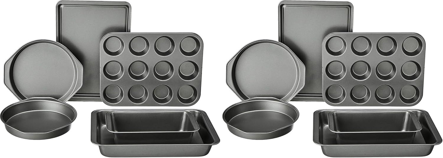 Amazon Basics 6 Piece Nonstick Carbon Steel Bakeware Set with Cake, Muffin, Cookie, and Loaf Pans, Easy Release, Oven Safe, 16.25 x 11.75 x 6.25 inches