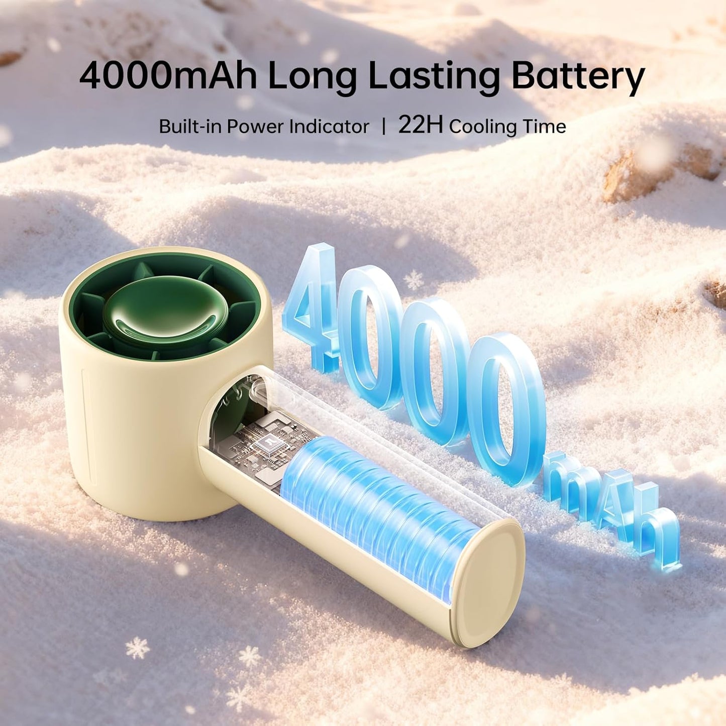 JISULIFE Handheld Turbo Fan, 4000mAh Rechargeable Portable Fan with Neck Strap, Stickers, Christmas Stockings, Ideal for Travel, Camping. Gifts for Women, Men, Kids (Beige)