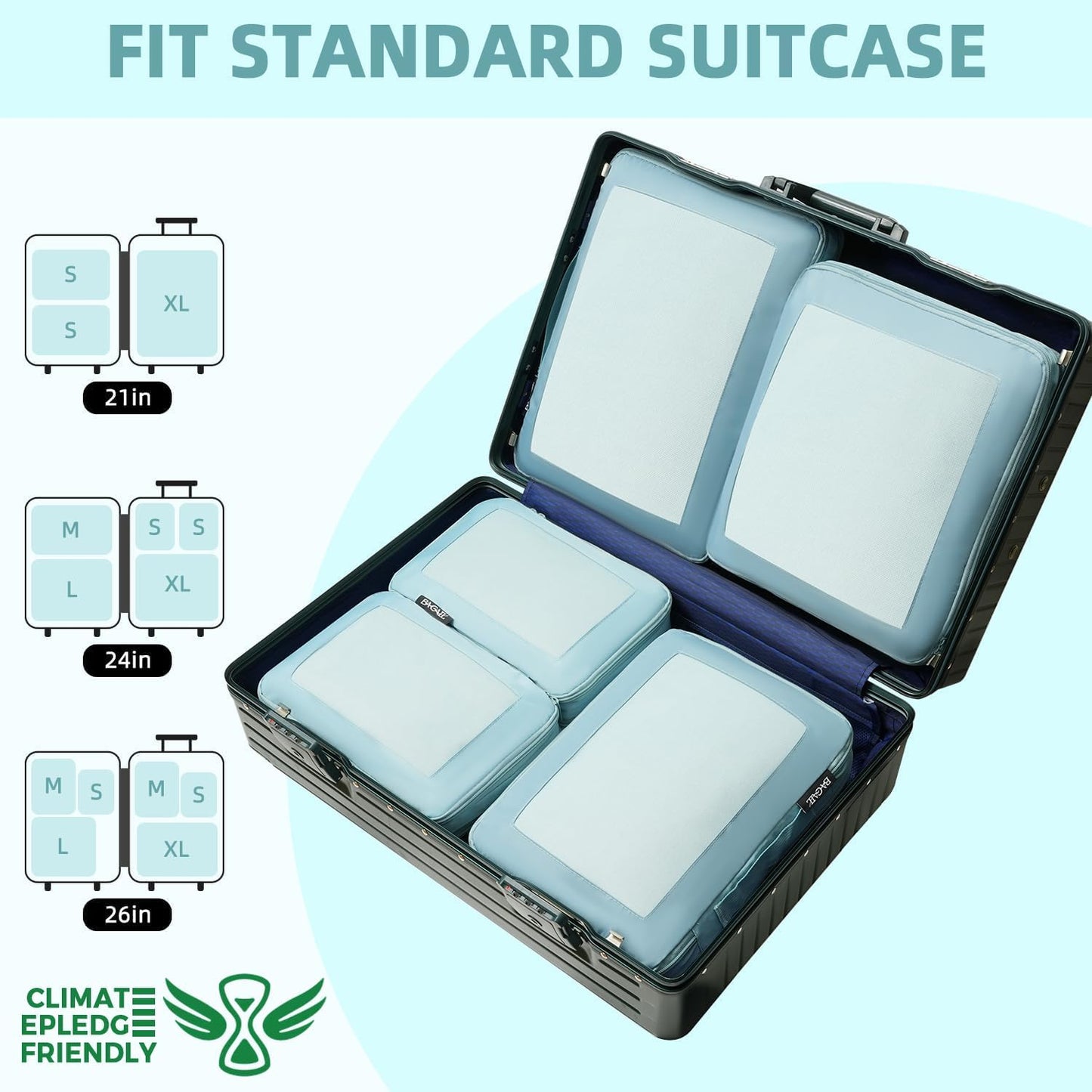 BAGAIL 4 Set/6 Set/8 Set Compression Packing Cubes Travel Accessories Expandable Packing Organizers (Square Mesh, 06-Dusty Blue)