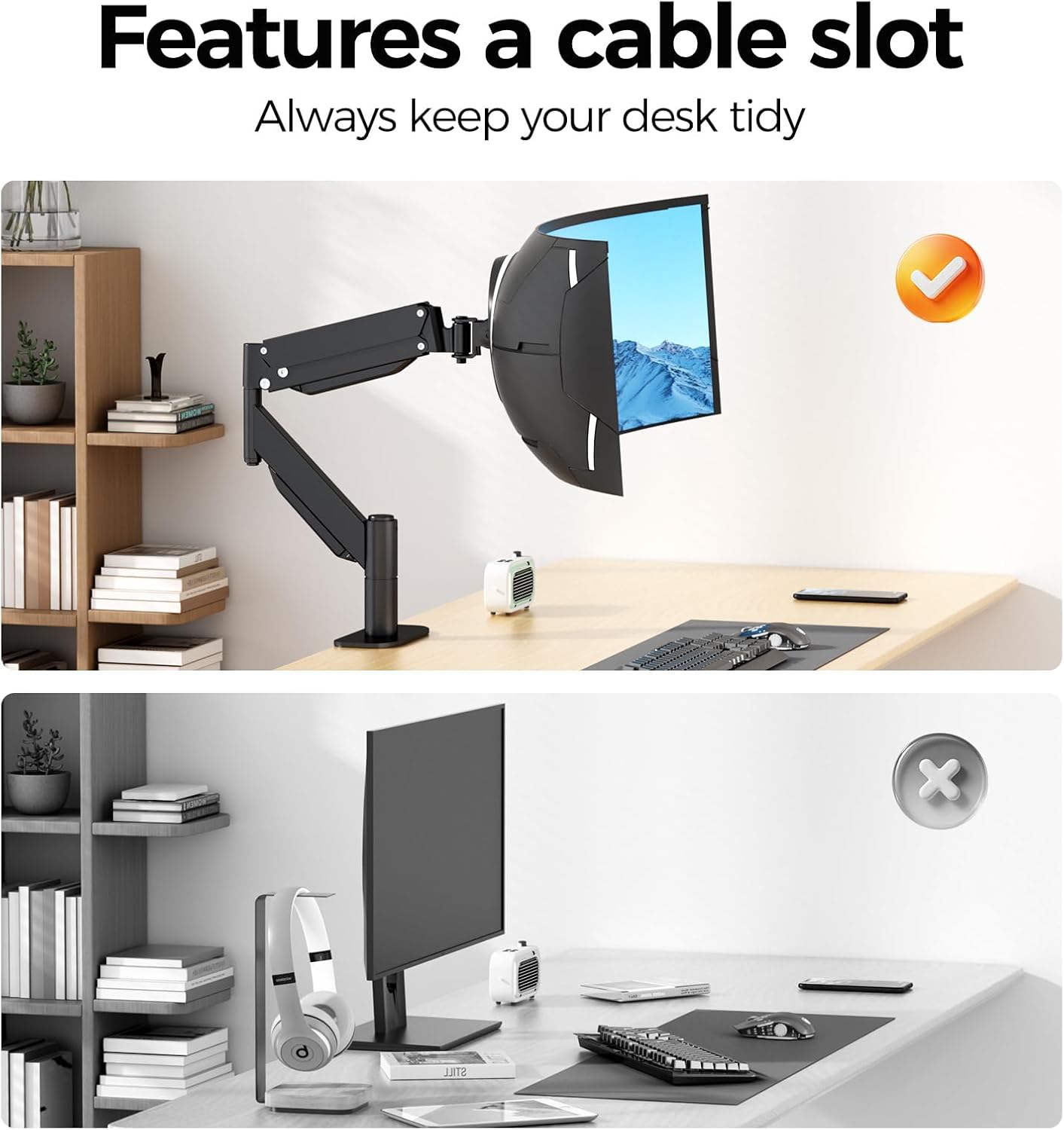 Suptek Single Monitor Arm for 27–57 Inch Ultrawide Large Screen Monitors, Heavy Duty Gas Spring Desk Mount with Tilt Swivel, VESA 75/100, Supports 59.4 lbs, Clamp & Grommet, MD71MAX