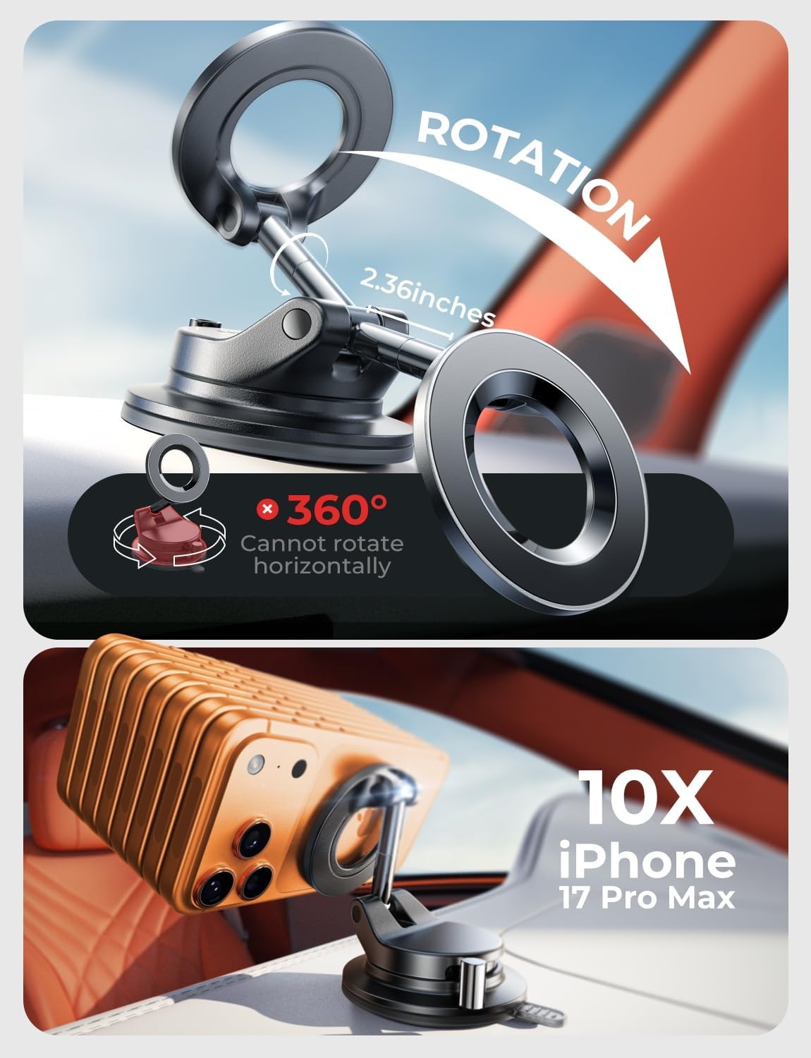 LISEN for Magsafe Car Mount, Magnetic Phone Holders for Your Car Vacuum, Phone Mount for Car Accessories for Women Men Jeep BMW, Suction Phone Holder Gifts Kits, for iPhone 17 Pro Max 16 15 14 13 12
