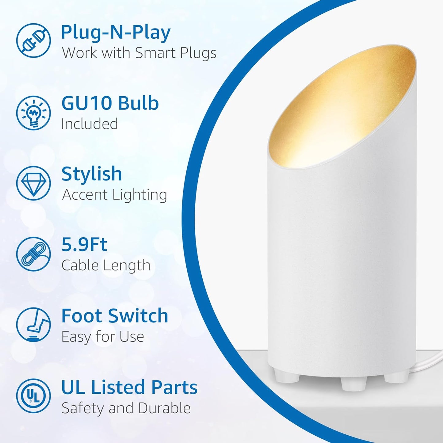 SUNVIE 2 Pack Uplighting Indoor Floor Can Light, 5W Up Lights with 2700K LED GU10 Bulbs, Uplights Floor Spot Lights Indoor for Home Accent Lighting, 5.9 FT Plug Cord & Foot Switch