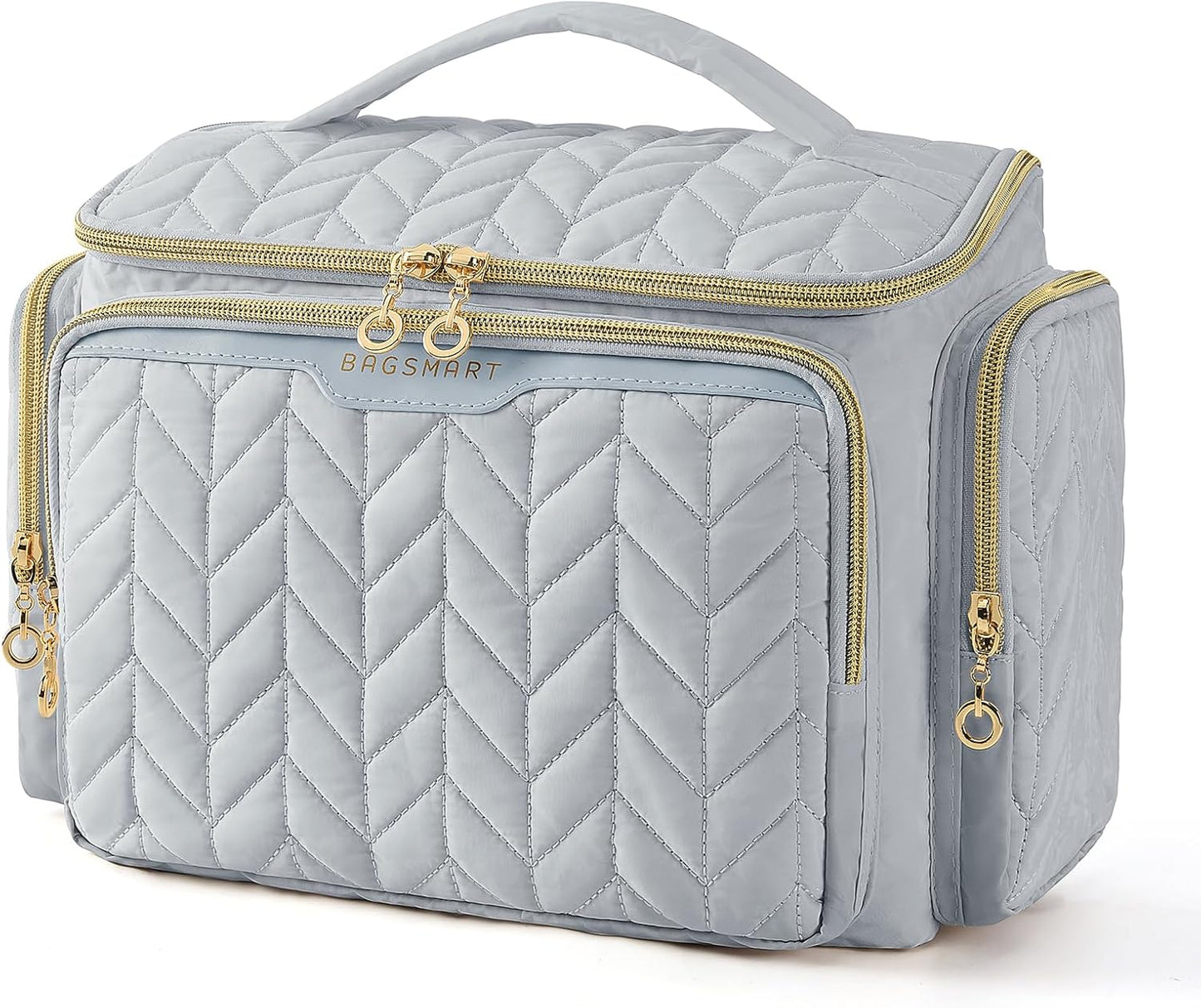 BAGSMART Travel Toiletry Bag, Large Wide-open Travel Bag for Toiletries, Makeup Cosmetic Travel Bag with Handle-Grey