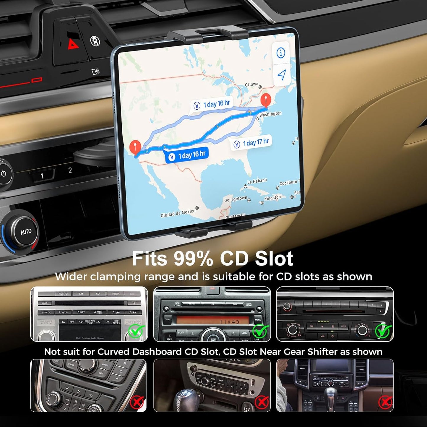 PLDHPRO iPad Holder for Car CD Slot, Adjustable Tablet Mount Air Vent Stand Compatible with 5.5'' -14.6'' Phone, iPad mini/Air/Pro, Galaxy Tab, Z Fold, Vehicle GPS Navigation Accessories