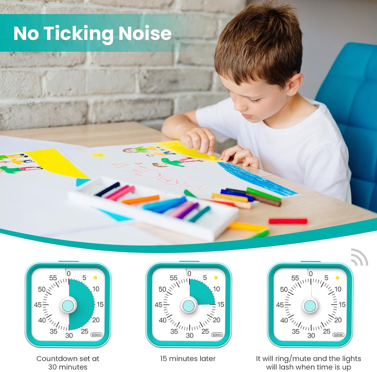 Visual Timer for Kids, Cute Timer with Pause Function, Green