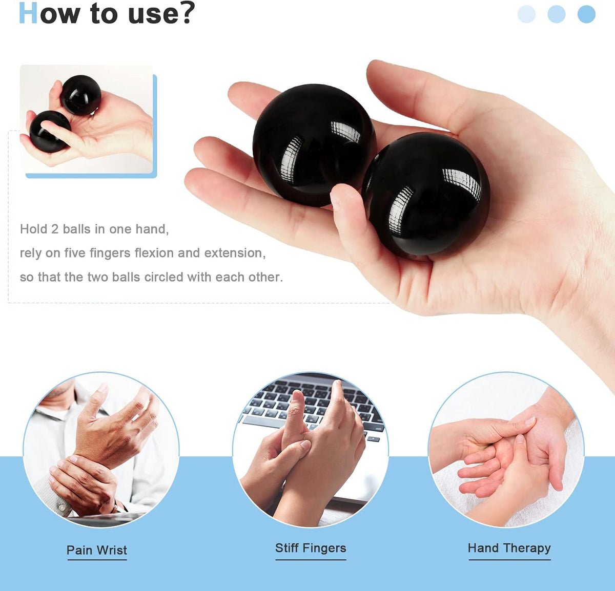 Learay 2Pcs Baoding Balls, Boading Balls for Hand Therapy, Black, 1.57 inch