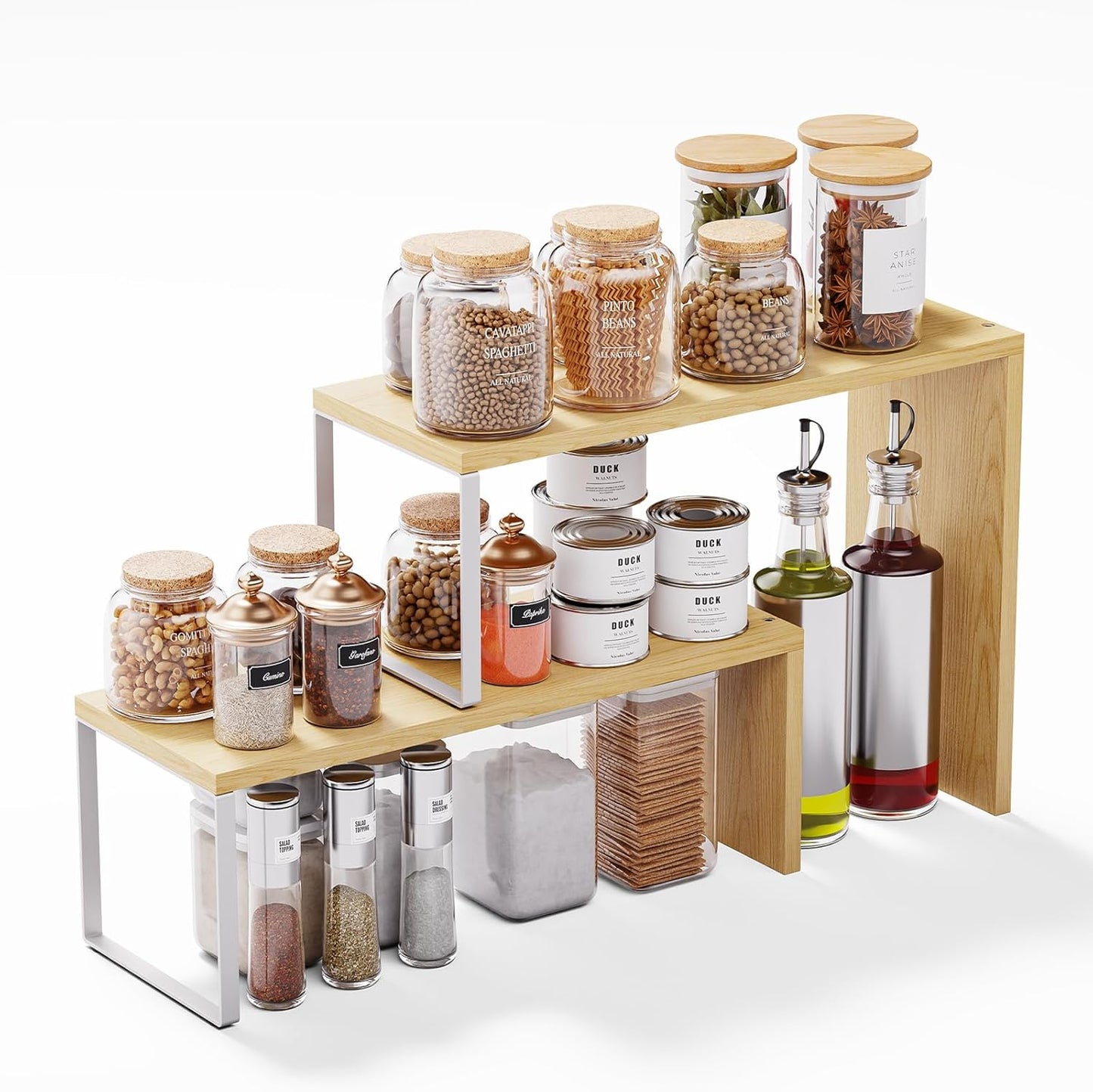 Kitchen Countertop Organizer, Spice Rack Cabinet Organizer Shelf Stackable Counter Corner Shelves Organization and Storage for Pantry, Counter top, Coffee Station Wood Rustic Brown