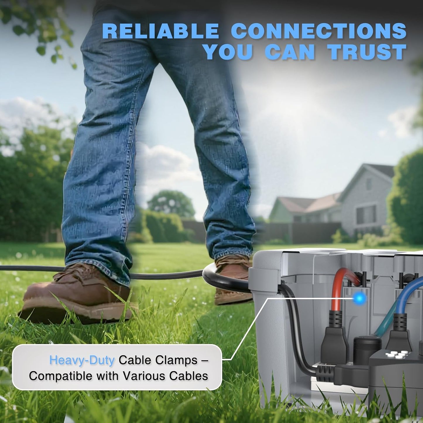 Flemoon Large Outdoor Electrical Box, Waterproof Extension Cord Cover | Inner Size 12 x 7.4 x 3.9 Inch, 6 Cable Entry Ports, Weatherproof Connection Box for Outlet, Timer, Holiday Light, Light Gray
