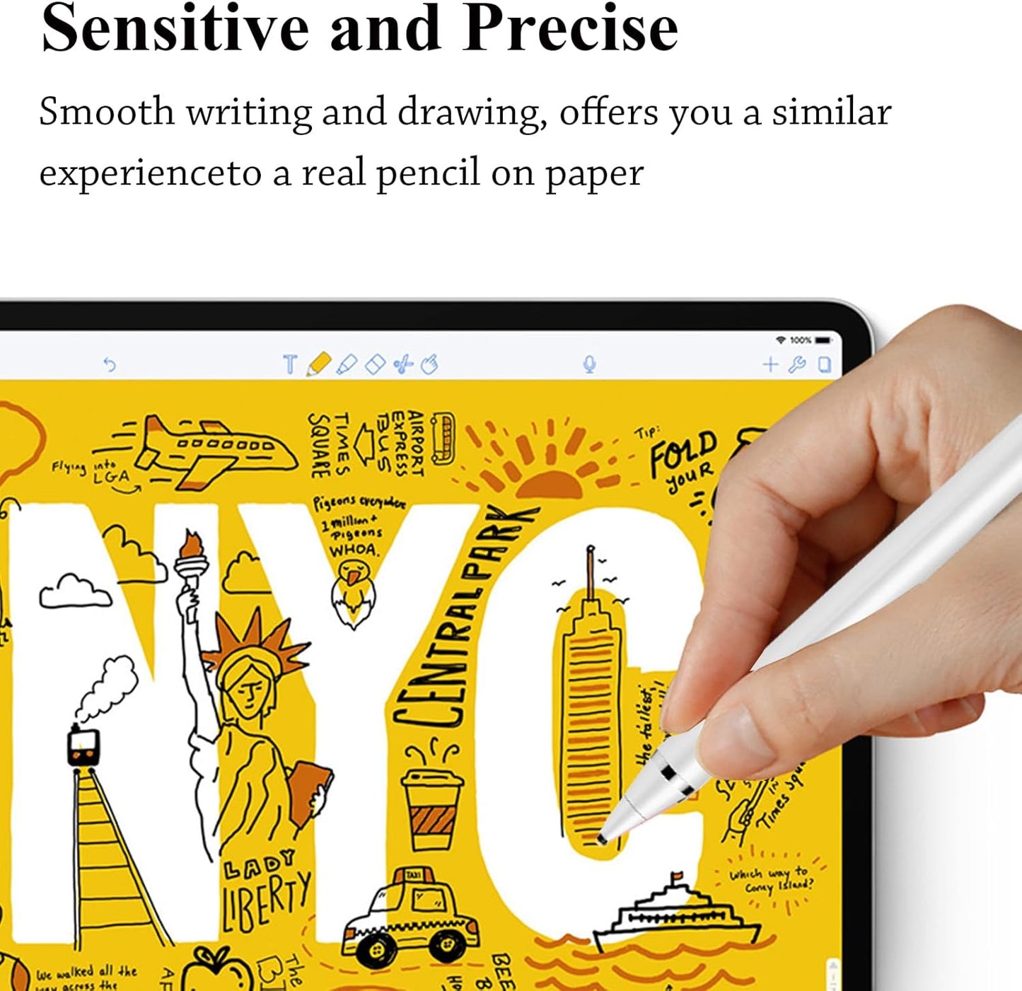 Kenkor Stylus Pen for Touchscreen, Rechargeable Digital Fine Point Active Tablet Pencil, Stylus Pen for iPhone/Android/Apple iPad Pro/Air/Mini/Samsung/Cellphone/Tablet Drawing & Writing - White