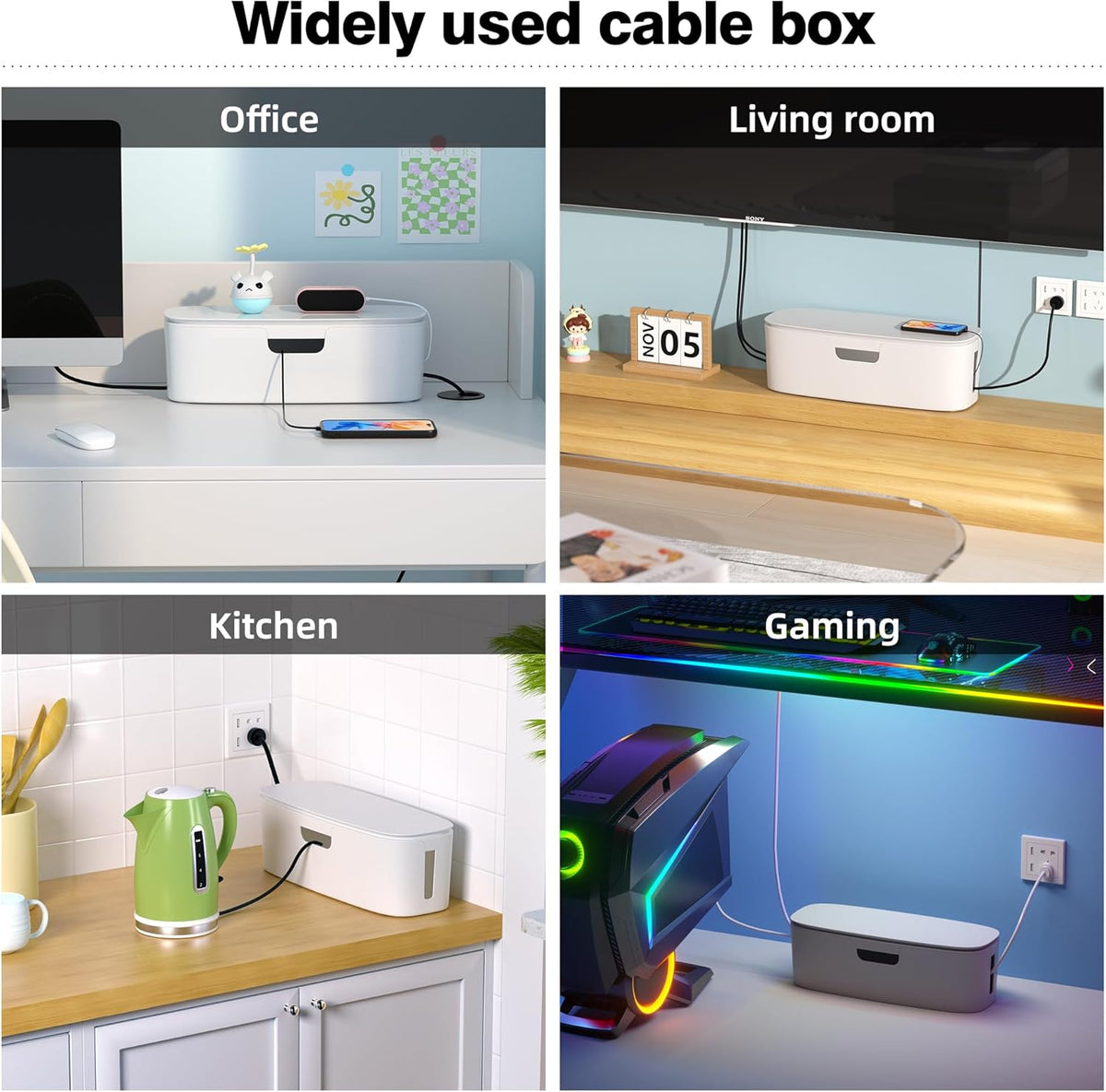 Cable Management Box, Large Cord Organizer Box to Hide Power Strip