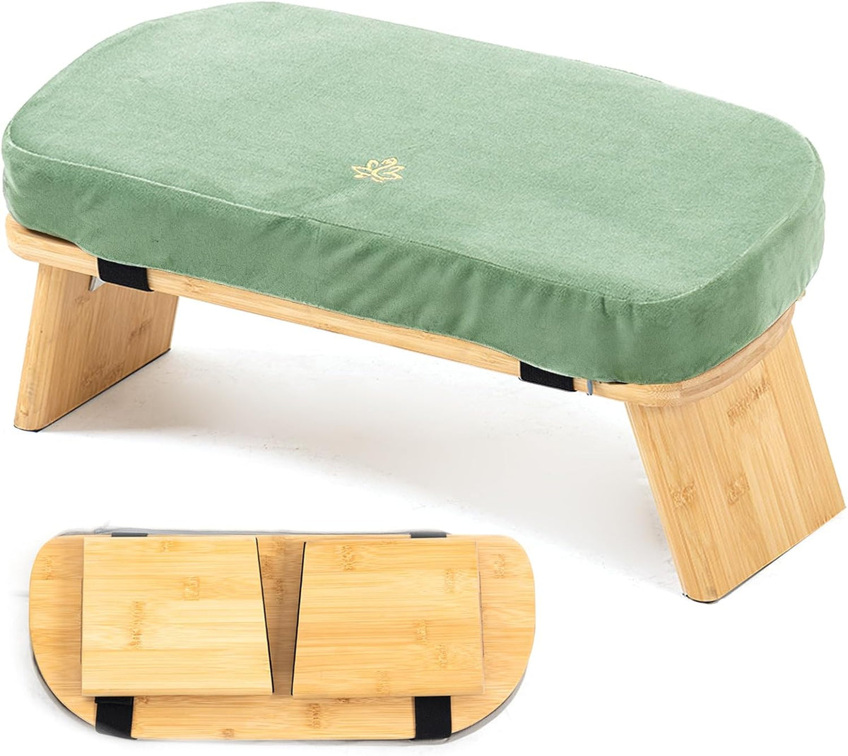 Bamboo Meditation Bench, Foldable Prayer Stool (Green)