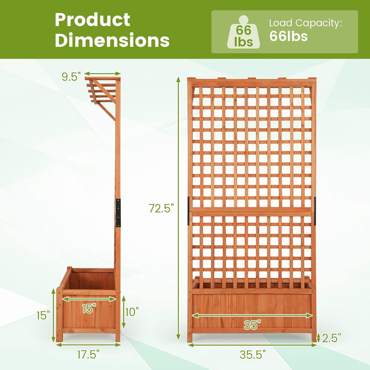 HAPPYGRILL 72.5" Raised Garden Bed with Trellis & Planter Box
