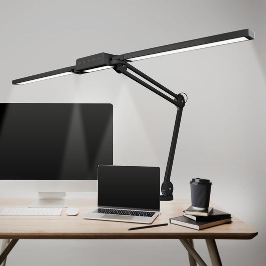 Neatfi Pro LED Desk Lamp | 3,000 Lumens | Dimmable 30W Desk Light | 360 SMD LEDs | CRI 95 | Adjustable Color Temperature | Home, Office, or Workbench (Black, 41-Inch, CCT with Clamp)