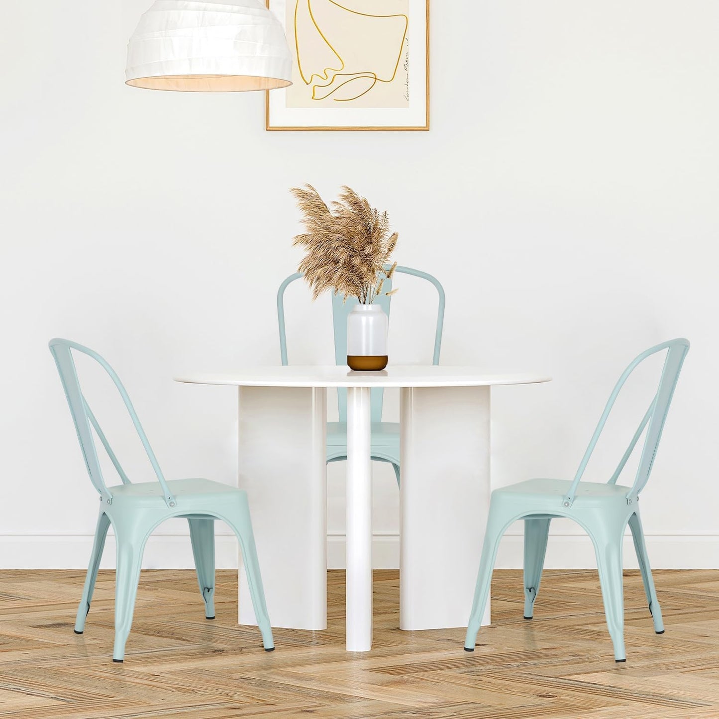 FDW | Set of 4 Metal Dining Chairs | Blue | Stackable Tolix Side Chairs with Backrest | Scratch-Resistant | Non-Slip Feet | Indoor/Outdoor Use | 330 lbs Capacity | Ideal for Kitchen & Restaurant