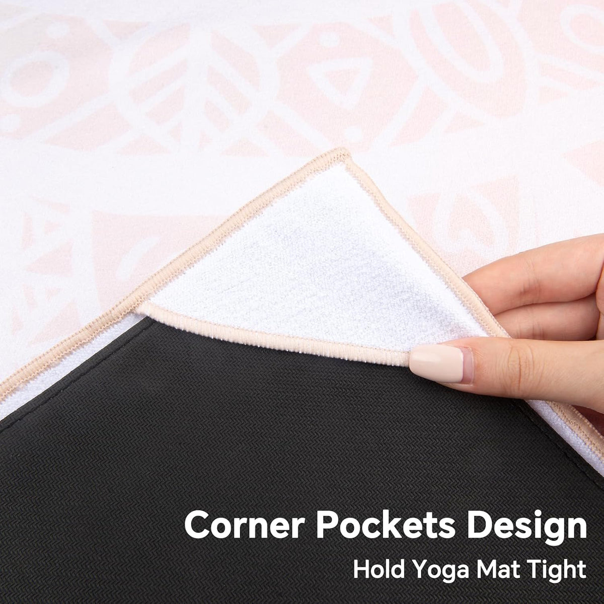 Hot Yoga Towel with Grip Dots, Non Slip, 74"x26", Pink Mandala