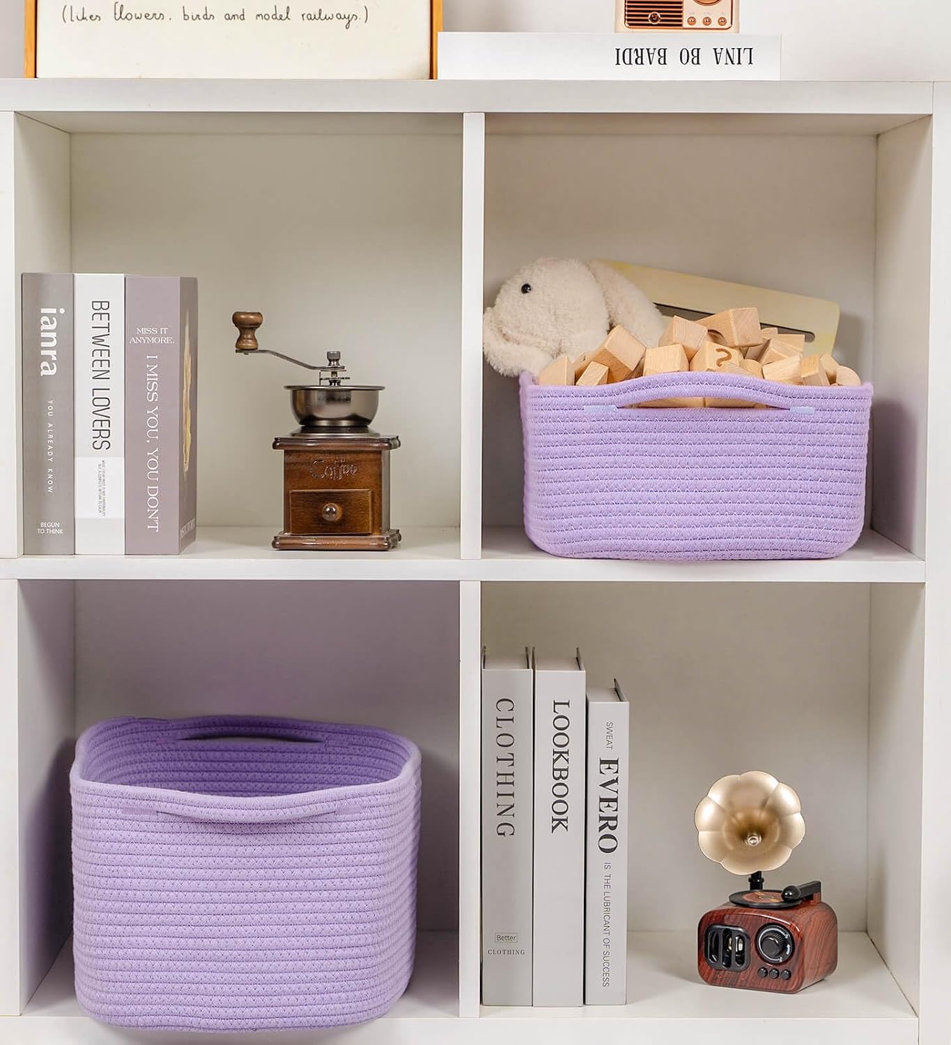 CubesLand Cube Storage Organizer Basket Bin, Cotton Rope Shelves Basket | Durable Woven Rectangular Shelf Basket for Organizing, Nursery Toys Basket, Purple Basket