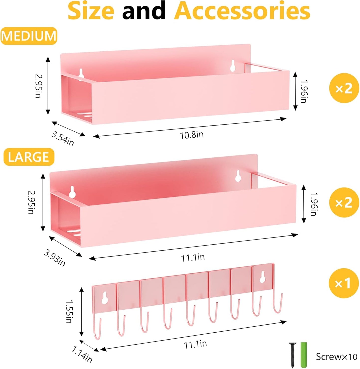 SMRCAD Magnetic Spice Rack Organizer for Fridge Seasoning Organizer for Kitchen storage with Screw Magnetic Shelf with Hook for Refrigerator and Oven (4pack1hook-Pink)