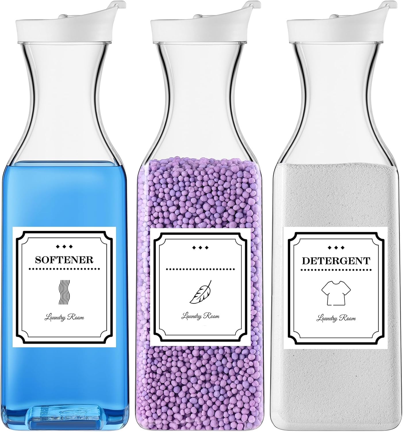 Laundry Detergent Dispenser,54oz Fabric Softener Dispenser,Plastic Liquid Laundry Detergent Container,Laundry Detergent Organizer for Laundry Room Organization with 4 Labels,3 Pack,White