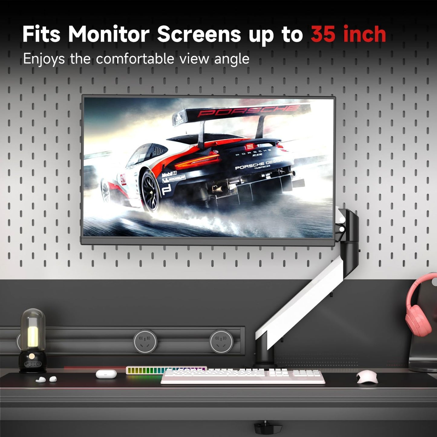 Suptek Monitor Mount Gas Spring Monitor Arm Desk Mount Fully Adjustable Fits 17 20 22 23 24 26 27 32 35 inch Monitors Weight Capacity up to 24.25 lbs (Black+White, 17"-35")