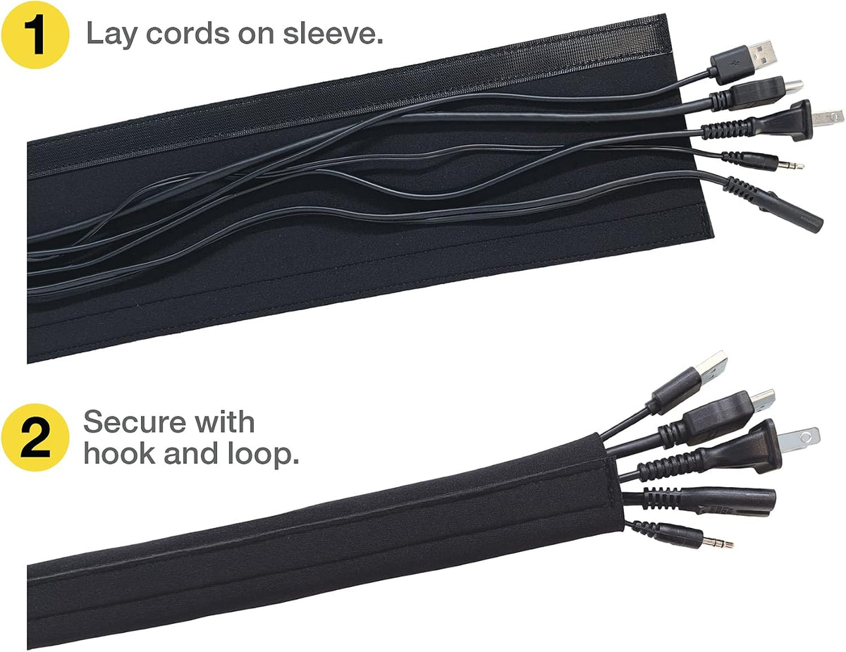 Hook and Loop Cable Sleeve by Wrap-It Storage - 48" x 4.5" (2-Pack) Black
