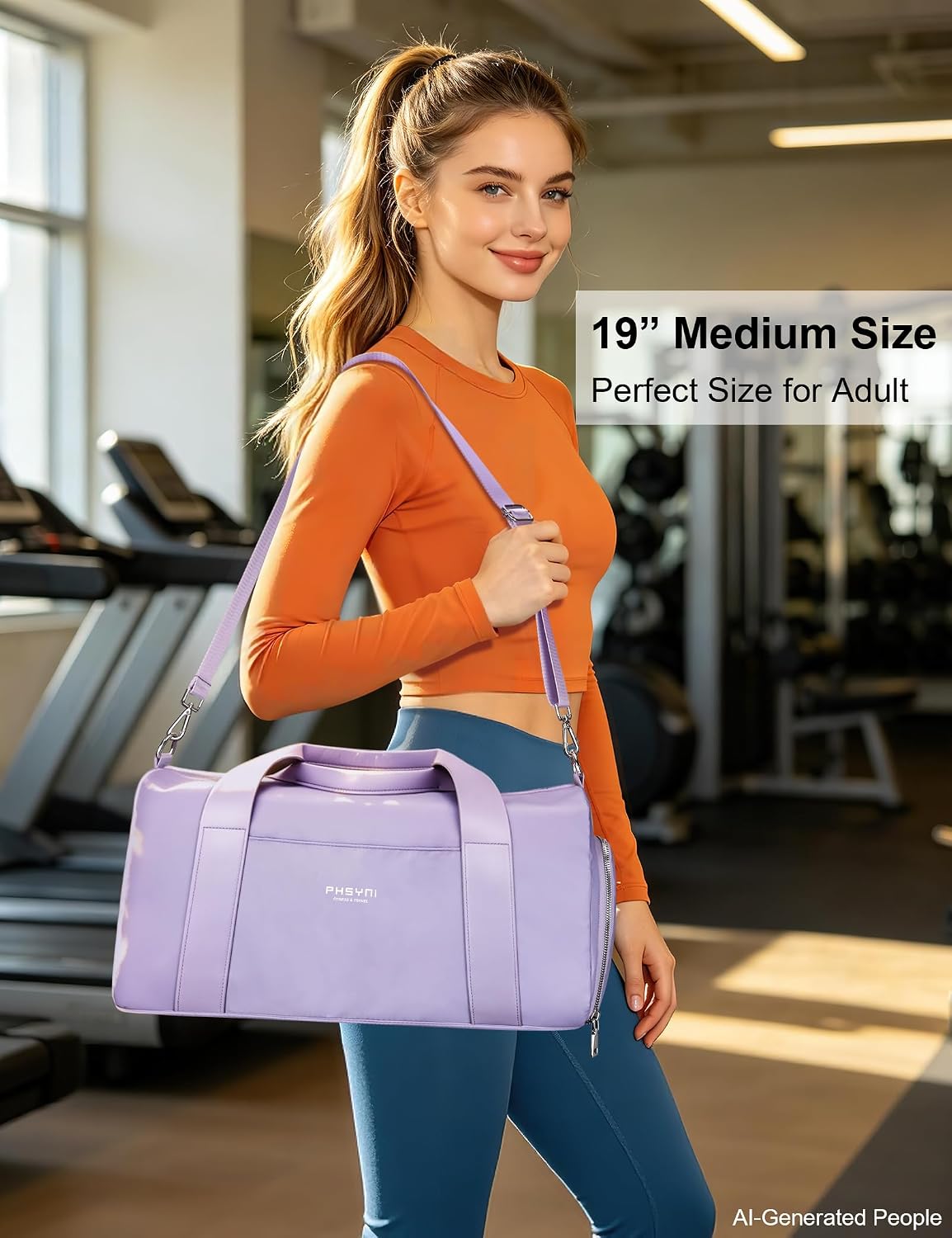19" Purple Personal Gym Bag for Women,with Shoe Compartment & Wet Pocket