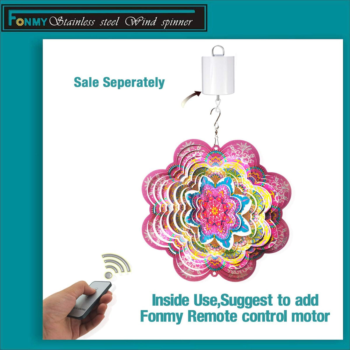 FONMY Wind Spinner 3D Stainless Steel by Laser Cut Indoor/Outdoor Garden Decoration Crafts Ornaments Kinetic Yard Art Decorations 6 inches Pink Flower Mandala Wind Spinners