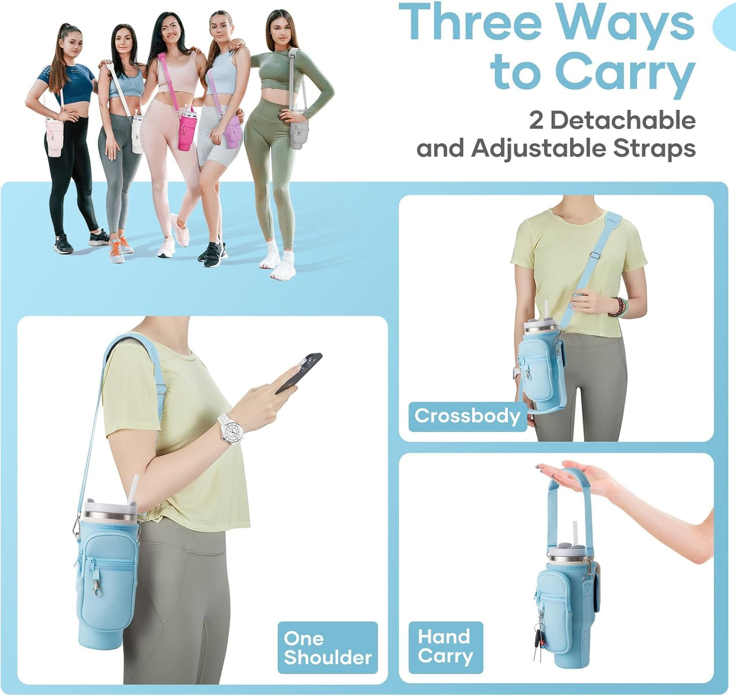 linmaya Water Bottle Carrier Bag for Stanley Cup 40/30oz with Phone Holder Pockets,Neoprene Water Bottle Cross-body Bag with Adjustable Shoulder & Hand Strap Stanley Cup Accessories