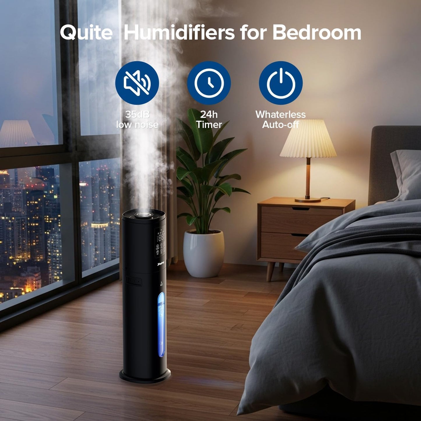 Humidifiers for Bedroom Large Room with 7L/1.85Gal Large Humidifier, 24H Timer Smart App & Remote Control, 4 Mist Levels Room Humidifier for Bedroom Crow