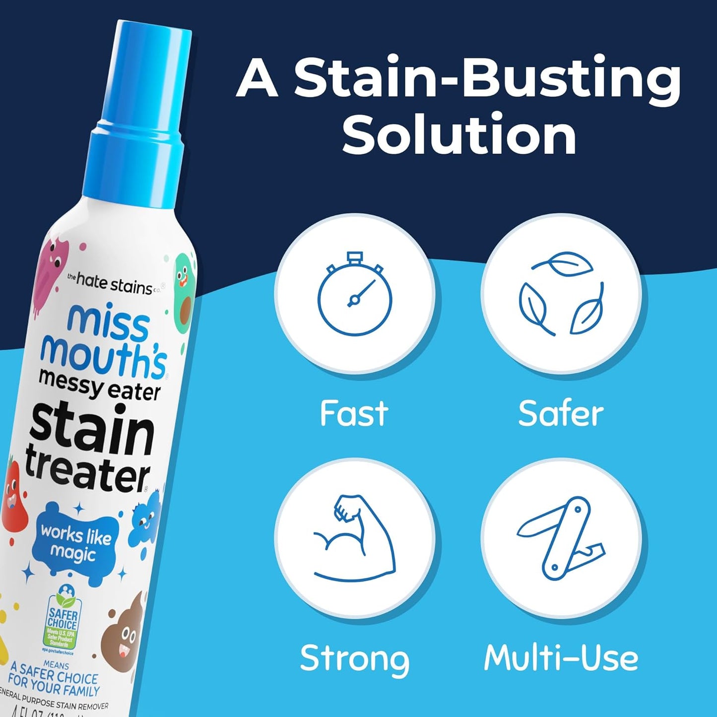 Miss Mouth's Messy Eater Stain Treater Spray - 4oz 2 Pack Stain Remover - Newborn & Baby Essentials - No Dry Cleaning Food, Grease, Coffee Off Laundry, Underwear, Fabric