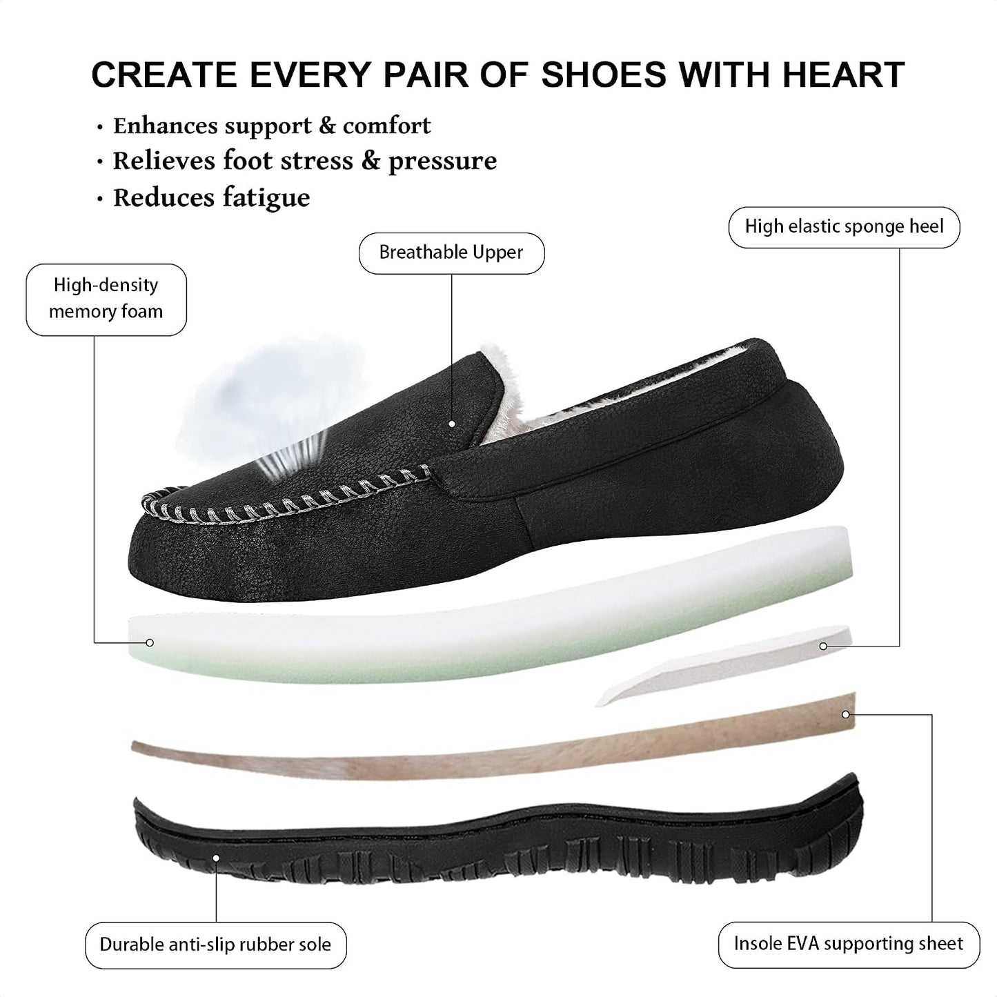 shoeslocker Men's Slippers Indoor Outdoor Warm Soft Plush Memory Foam House Slippers for Men Comfortable Bedroom Moccasin Slipper Non-Slip