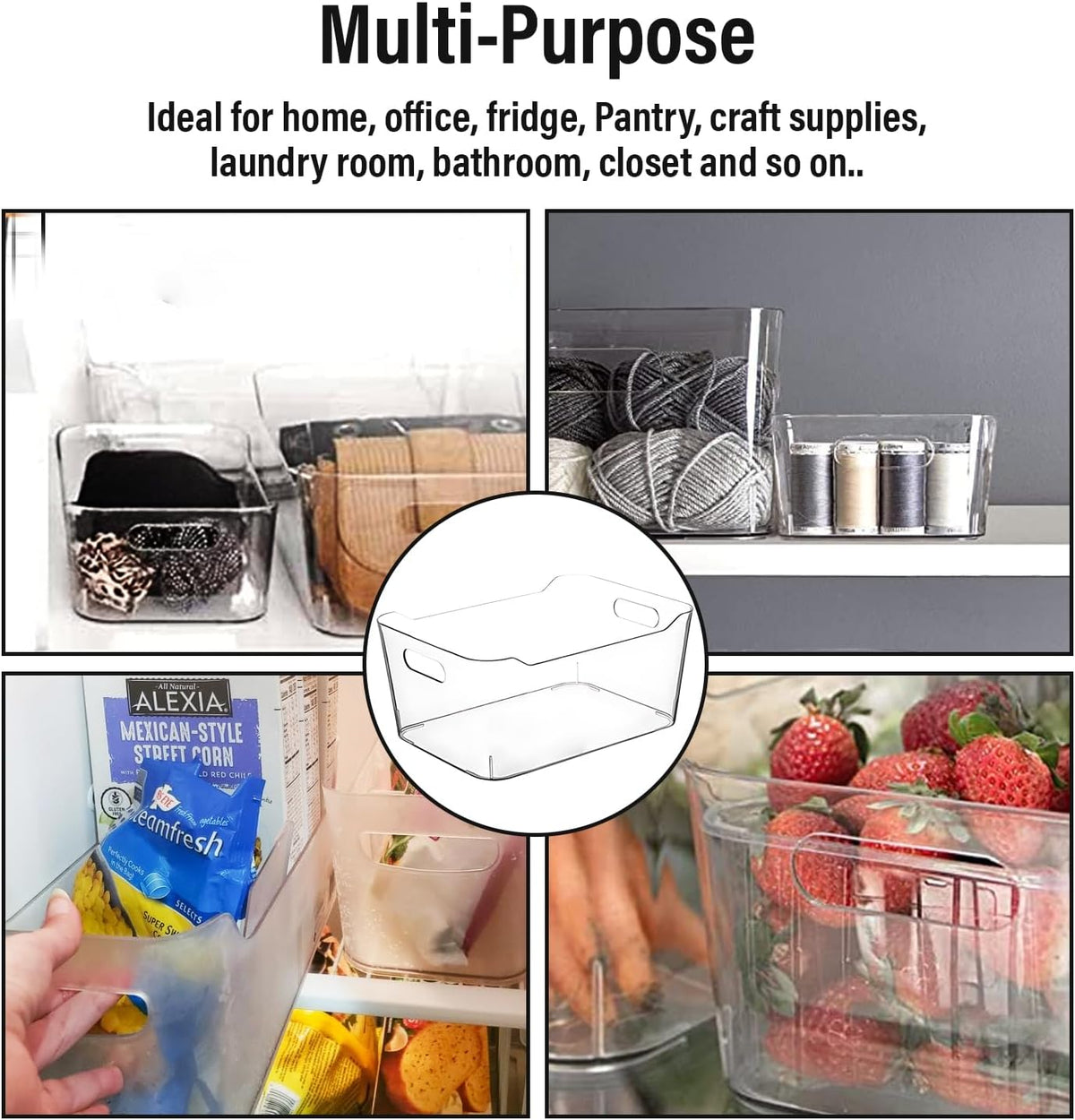 Clear Plastic Storage Bins for Kitchen Organization or Pantry Organizers and Storage, Freezer Fridge Organizer Storage Containers Bin for Organizing Refrigerator Medicine Closet Cabinet Organizers