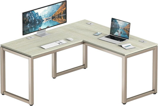 SHW 55 x 60 Inches Commercial-Grade L-Shape Corner Office Computer Desk, Maple