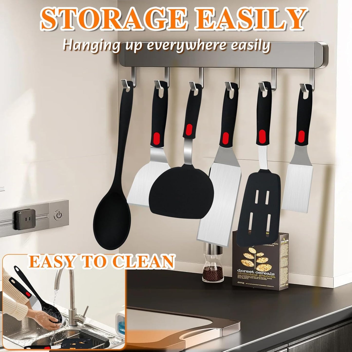Spatula Set 6-Piece - kitchen utensils set cooking Stainless Steel Turner Set, 600°F Heat Resistant, Metal Spatulas for Griddle/Cast Iron & Nonstick Safe Silicone Tools for Egg, Pancake, Burger