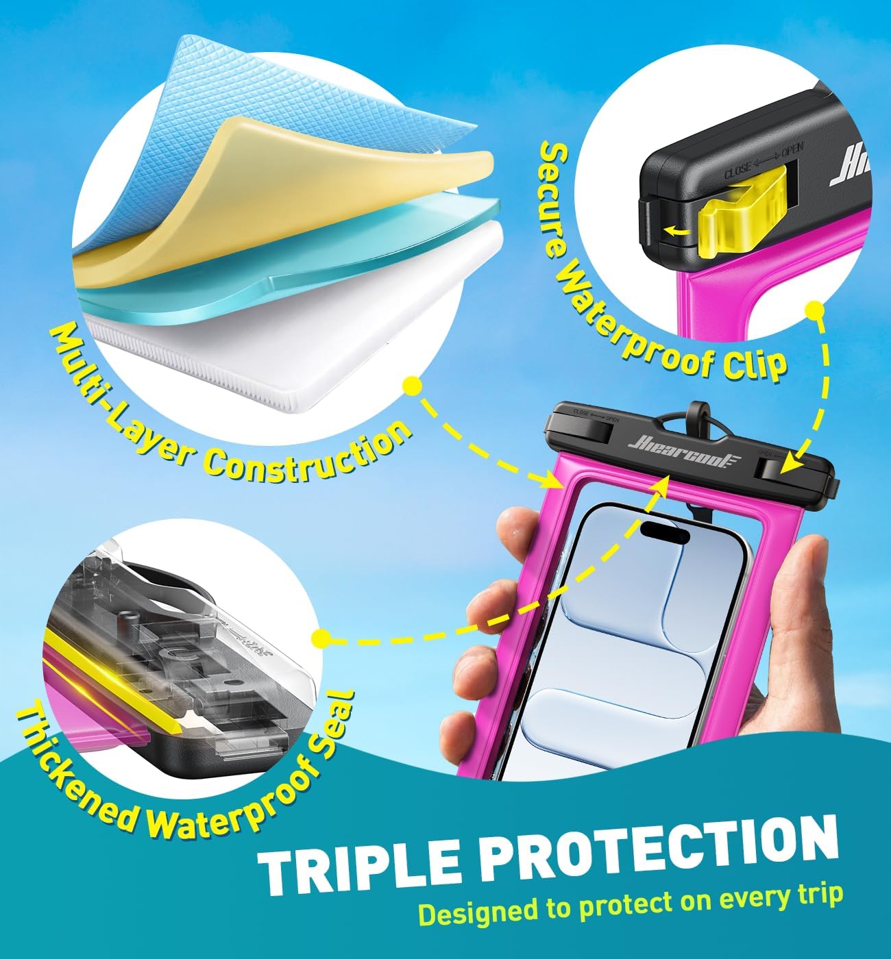 Hiearcool Waterproof Phone Pouch,Waterproof Phone Case for iPhone 17 16 15 14 13 Pro Max Plus up to 8.9",IPX8 Cellphone Dry Bag for Beach Cruise Travel-Bright Red-2Pack