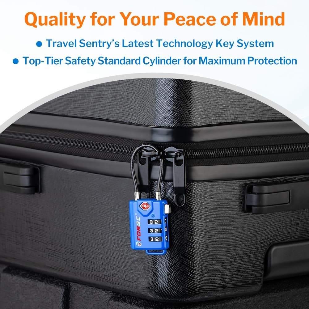 Bright Colors, TSA Approved Cable Luggage Locks 2 Pack Blue, Re-settable Combination with Alloy Body