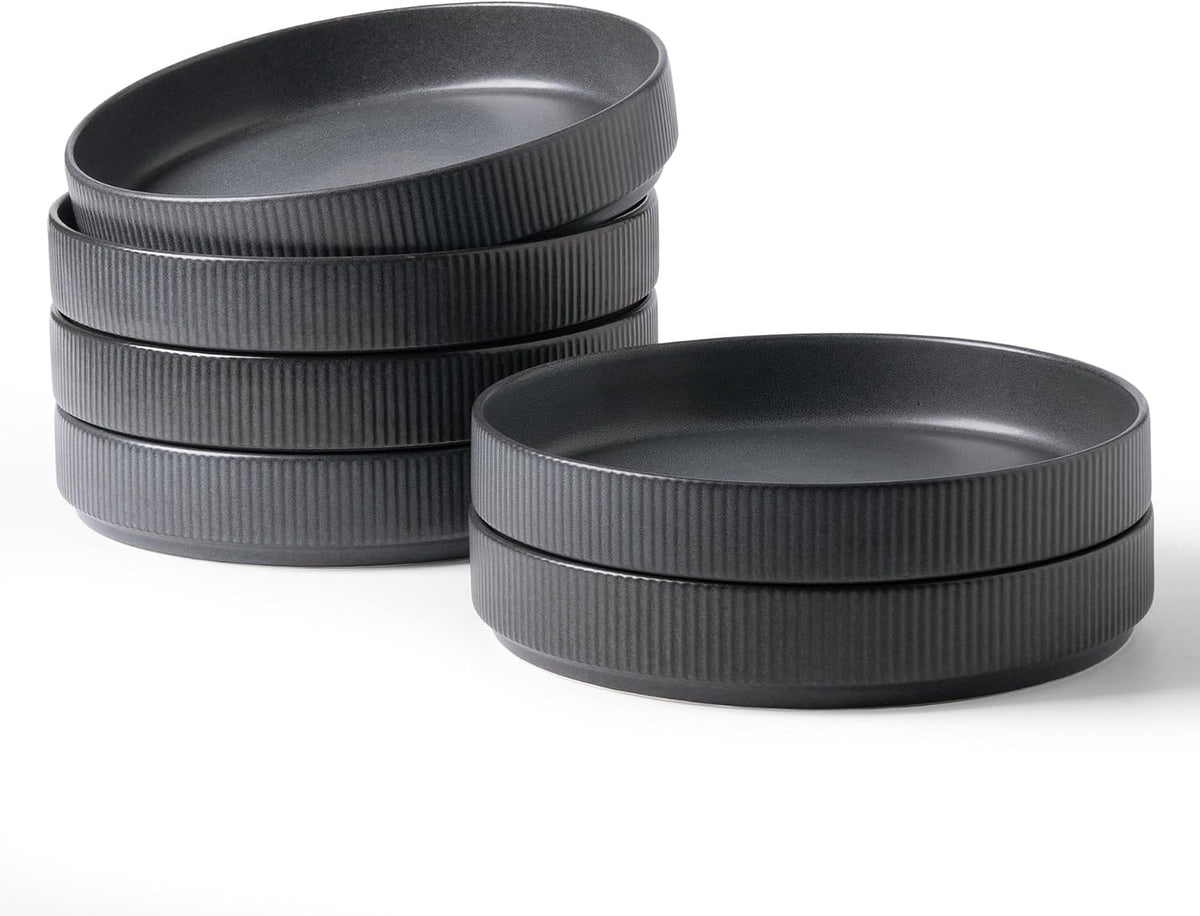famiware Star 8.25" Pasta Bowls Set of 6, Bowl Plates, Matte Dark Charcoal