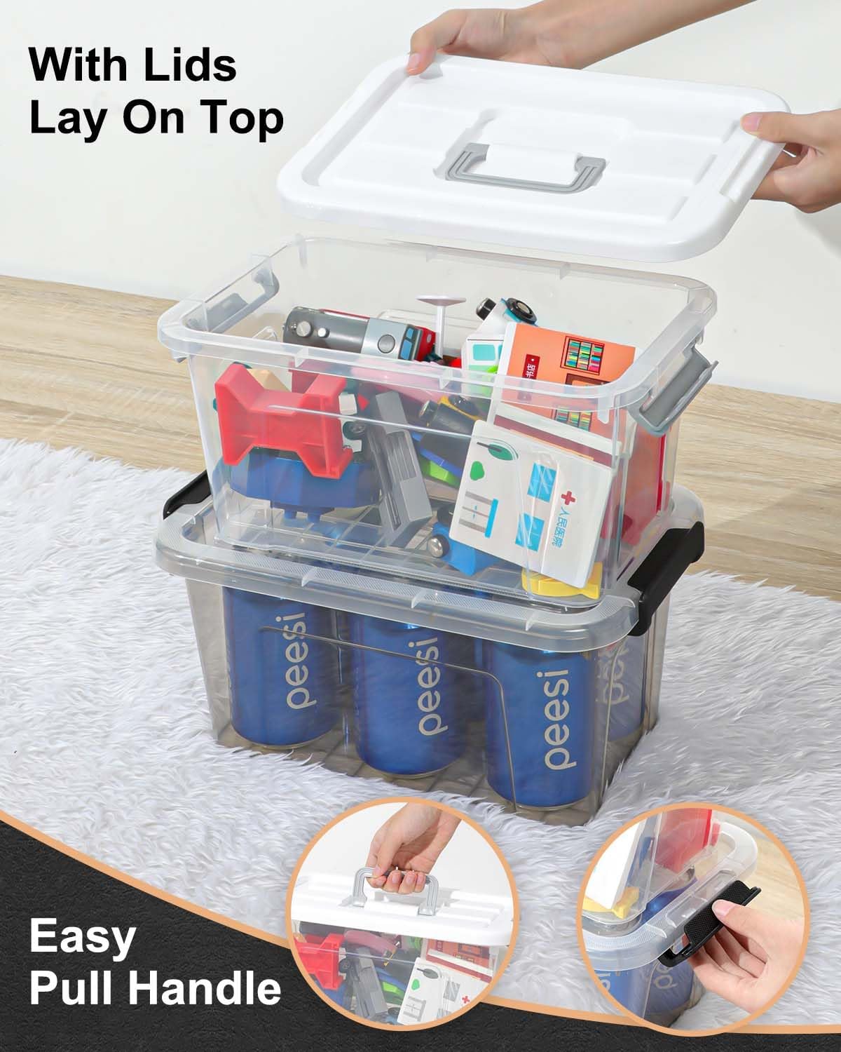 EOENVIVS Plastic Storage Bins with Lids 6 Pack Storage Organizer, 7 Quart Stackable Storage Boxes with Buckle Lids and Handle easy for Home Office Pantry Organization, Clear