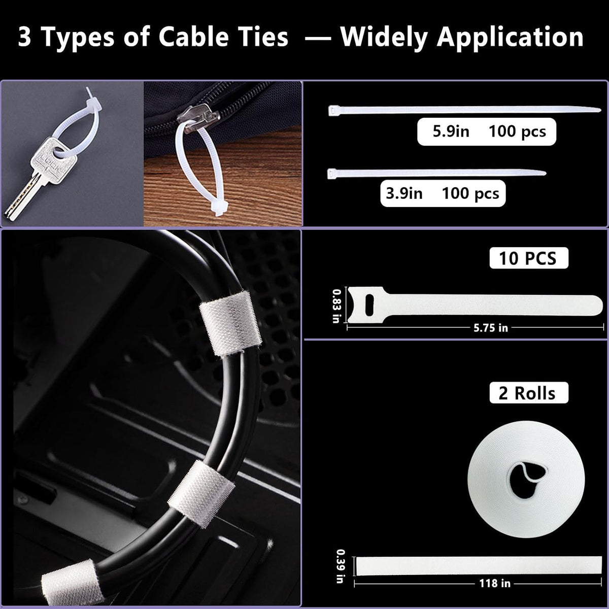 ELII 328Pcs White Cable Management Kit, 8 Magnetic Cable Clips