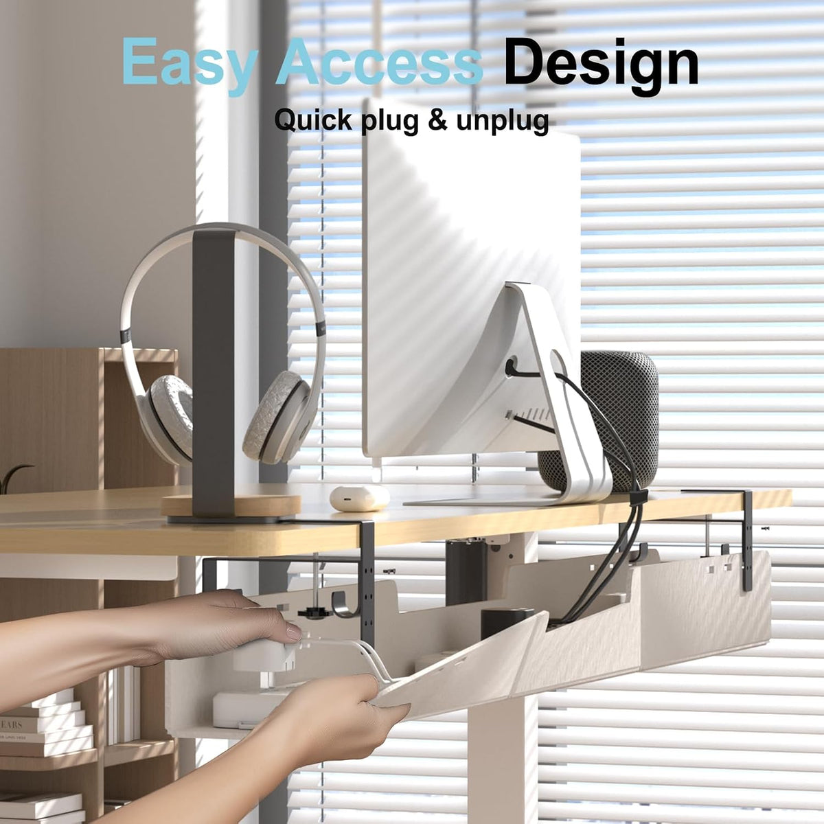 No-Drill Under Standing Desk Cable Management,47.2" L,Beige