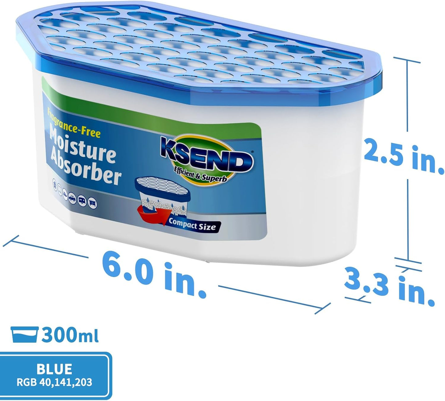 Ksend Moisture Absorbers, 12 Pack, Compact Dehumidifier for Closet, Efficient Humidity Absorber Boxes, Moisture Absorber for Closet, Odor Eliminator with Fragrance Free, Blue, 6.4oz, 300ml