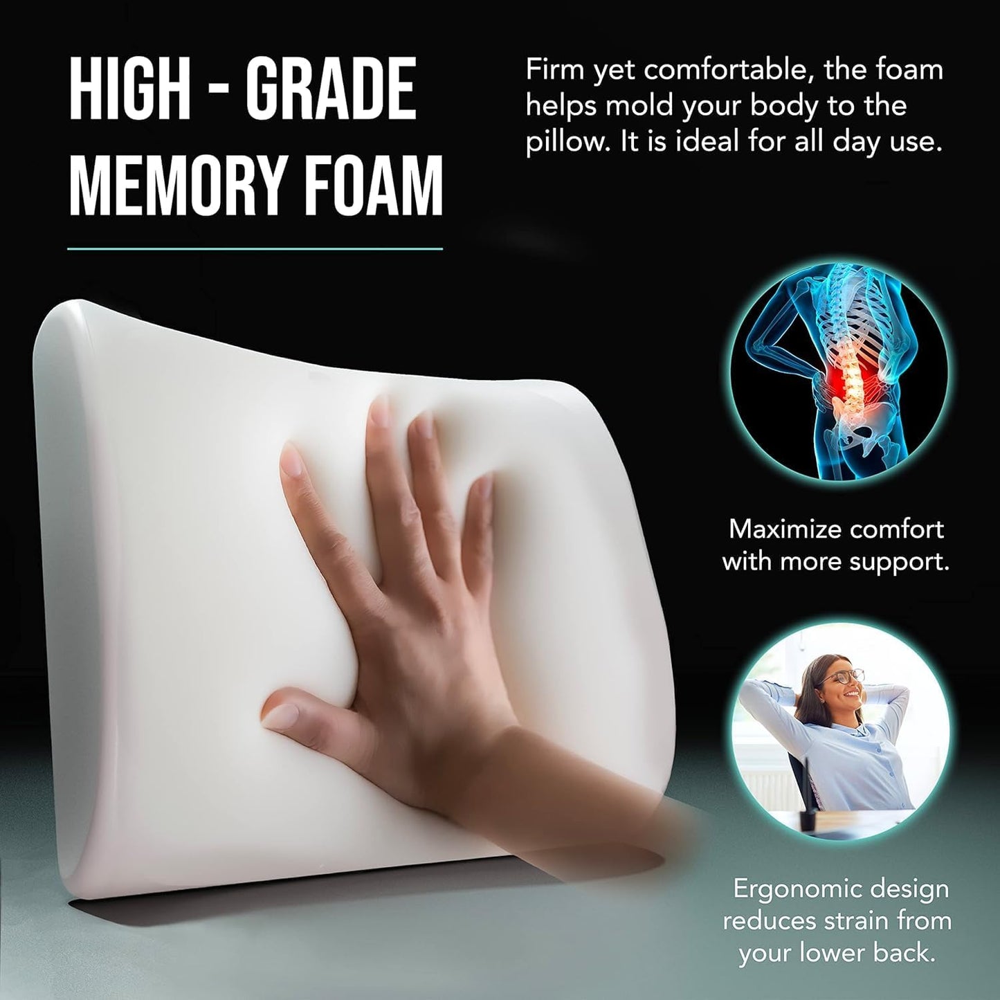 Samsonite Memory Foam Lumbar Support Pillow for Office Chair, Gaming Chair & Car Seat Automotive Use, Ergonomic Back Cushion, Work from Home Essentials, Office Essentials for Sitting Comfort, Grey