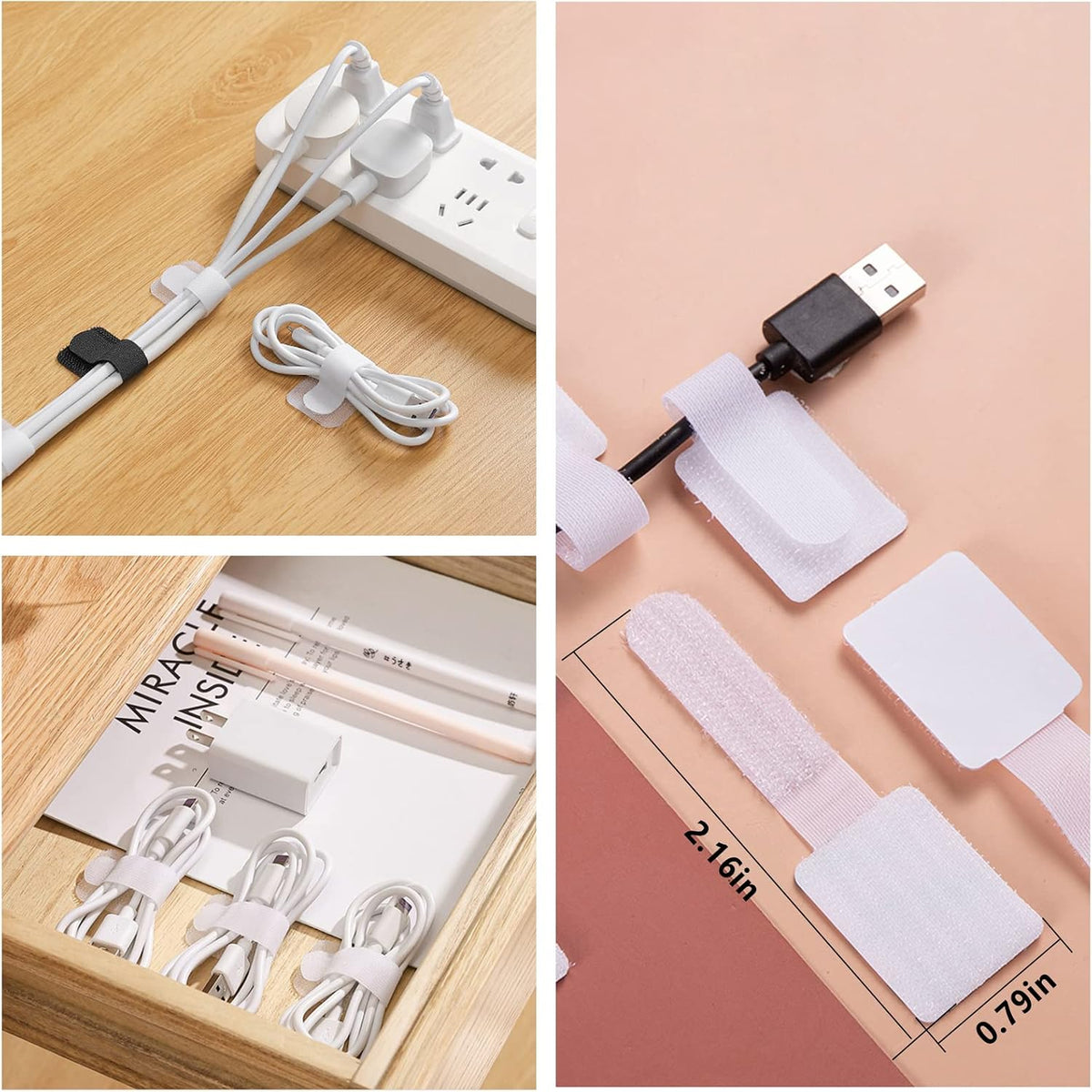 ELII 328Pcs White Cable Management Kit, 8 Magnetic Cable Clips